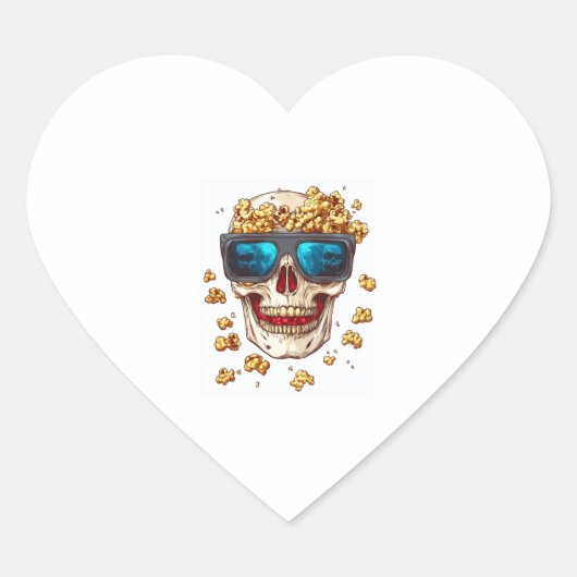 Scary Popcorn Skull � Funny Horror Film Skeleton Hart Sticker (Voorkant)