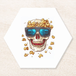 Scary Popcorn Skull � Funny Horror Film Skeleton Kartonnen Onderzetters