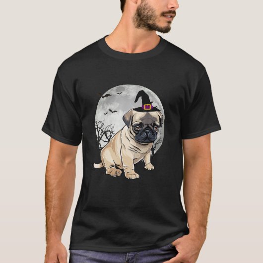 Scary Pug Dog Witch Pet Halloween T-shirt (Voorkant)