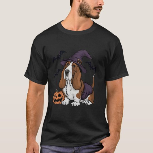 Scary Pumpkin Bat Funny Witch Pet Basset Hound Dog T-shirt (Voorkant)