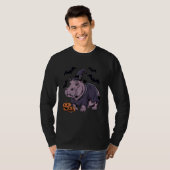 Scary Pumpkin Bat Funny Witch Pet Hippopotamus Hal T-shirt (Voorkant volledig)