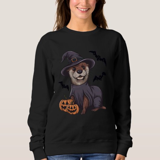 Scary Pumpkin Bat Funny Witch Pet Otter Halloween Trui (Voorkant)