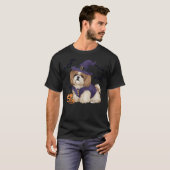 Scary Pumpkin Bat Witch Shih Tzu Dog Halloween Cos T-shirt (Voorkant volledig)