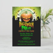 Scary Pumpkin Graveyard Halloween Kostuumfeest Kaart (Staand voorkant)