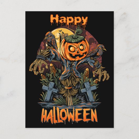 Scary Pumpkin Halloween Scarecrow Briefkaart (Voorkant)