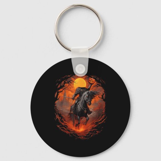Scary Pumpkin Headless Horseman Halloween Sleutelhanger (Voorkant)