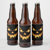 Scary Pumpkin Jack O Lantern Face Halloween Bier Etiket (Flessen)