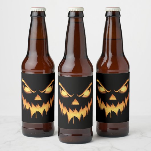 Scary Pumpkin Jack O Lantern Face Halloween Bier Etiket (Flessen)