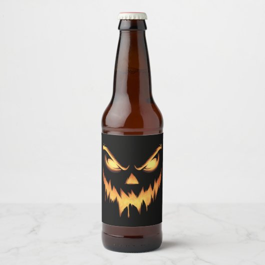 Scary Pumpkin Jack O Lantern Face Halloween Bier Etiket (Voorkant)