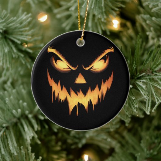 Scary Pumpkin Jack O Lantern Face Halloween Keramisch Ornament (Boom)