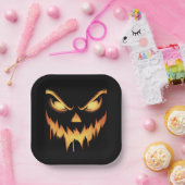 Scary Pumpkin Jack O Lantern Face Halloween Papieren Bordje (Feest)