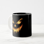 Scary Pumpkin Jack O Lantern Face Halloween Tweekleurige Koffiemok (Voorkant links)