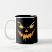 Scary Pumpkin Jack O Lantern Face Halloween Tweekleurige Koffiemok (Links)
