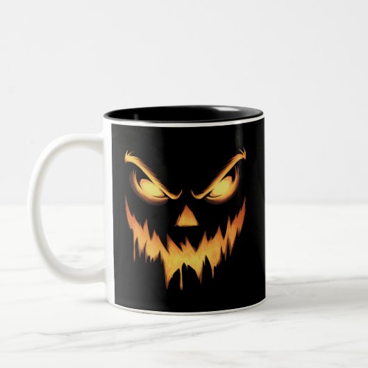 Scary Pumpkin Jack O Lantern Face Halloween Tweekleurige Koffiemok (Links)