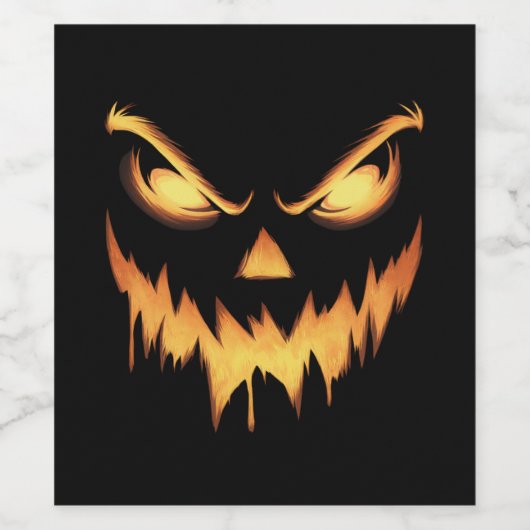 Scary Pumpkin Jack O Lantern Face Halloween Wijn Etiket (Enkel label)