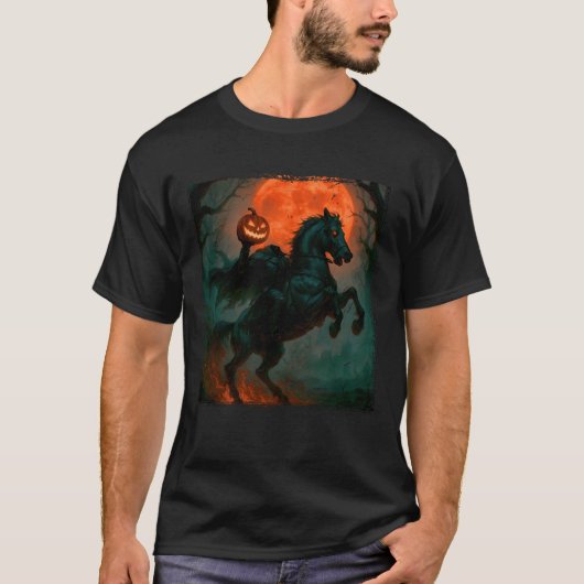 Scary Pumpkin Jack O Lantern Headless Horseman Hal T-shirt (Voorkant)