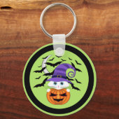 Scary Pumpkin met een wit Kat en heks Ha Sleutelhanger (Voorkant)