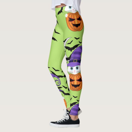 Scary Pumpkin met een wit Kat en heks Pet Leggings (Links)