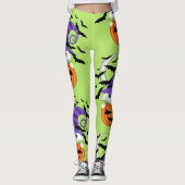 Scary Pumpkin met een wit Kat en heks Pet Leggings (Voorkant)