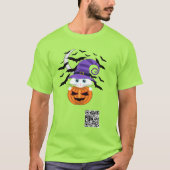 Scary Pumpkin met een wit Kat en heks Pet T-shirt (Voorkant)