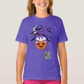 Scary Pumpkin met een wit Kat en heks Pet T-shirt (Voorkant)