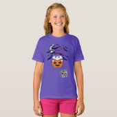 Scary Pumpkin met een wit Kat en heks Pet T-shirt (Voorkant volledig)
