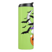 Scary Pumpkin met een wit Kat en heks Pet Thermosbeker (Gedraaid links)