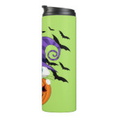 Scary Pumpkin met een wit Kat en heks Pet Thermosbeker (Geroteerd rechts)