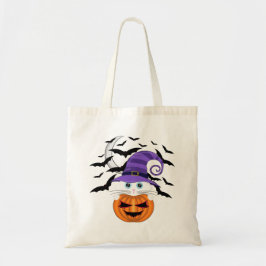 Scary Pumpkin met een wit Kat en heks Pet Tote Bag