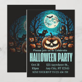 Scary Pumpkin Moonlit Halloween Party Invite Kaart (Voorkant / Achterkant)