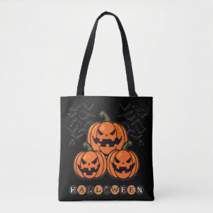 Scary Pumpkin Oranje Black Halloween Tote Bag