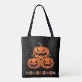 Scary Pumpkin Oranje Black Halloween Tote Bag (Achterkant)
