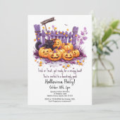 Scary Pumpkins Schattige Black Cat Halloween Party Kaart (Staand voorkant)