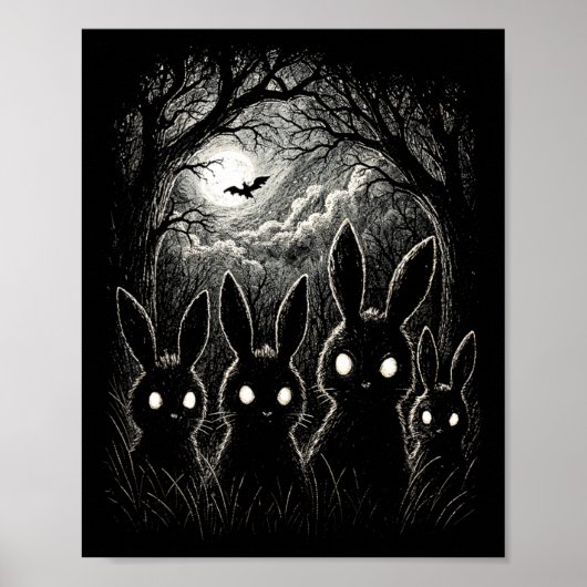Scary Rabbit Eyes Forest Creepy Halloween kostuum Poster (Voorkant)
