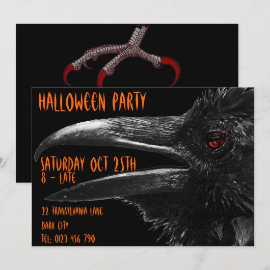 scary raven halloween uitnodiging (Voorkant / Achterkant)