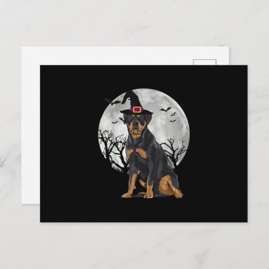 Scary Rottweiler Dog Witch Pet Halloween Aankondigingskaart (Voorkant / Achterkant)
