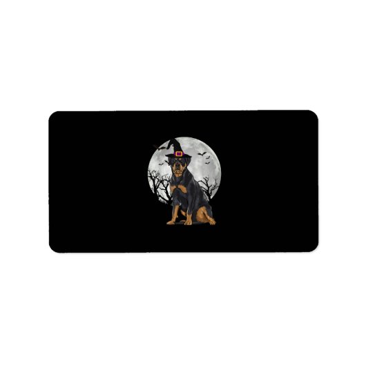Scary Rottweiler Dog Witch Pet Halloween Etiket (Voorkant)