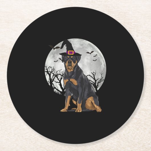 Scary Rottweiler Dog Witch Pet Halloween Ronde Kartonnen Onderzetter (Voorkant)