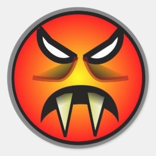 Scary Round & Oranje Evil Devil Face with Fangs Ronde Sticker