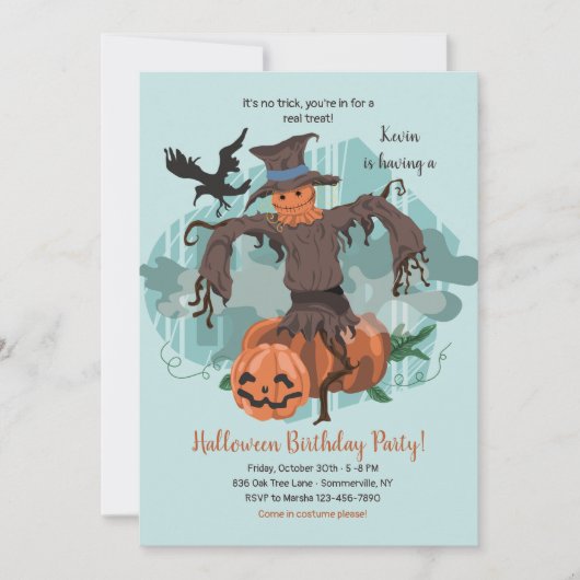 Scary Scarecrow Halloween Party Invitation Kaart (Voorkant)