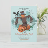 Scary Scarecrow Halloween Party Invitation Kaart (Staand voorkant)