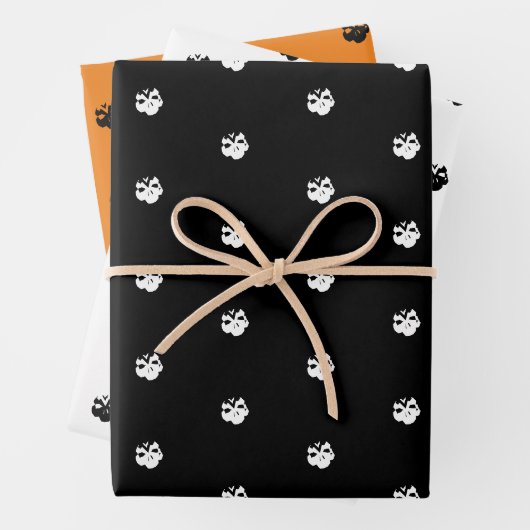 Scary schattig zwart sinaasappel witte schedels Ha Inpakpapier Vel (In situ)