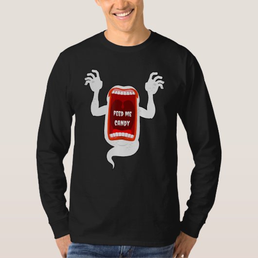 Scary Screaming Ghost Shouting Feed Me Snoep for H T-shirt (Voorkant)