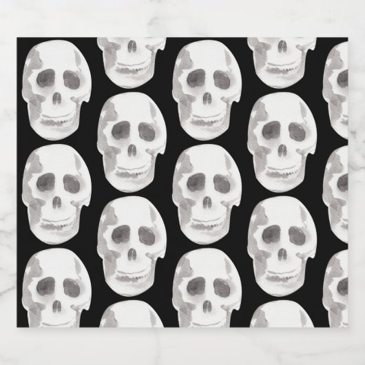 Scary Scull Black & White Pattern|Happy Halloween Bier Etiket (Enkel label)