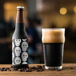 Scary Scull Black & White Pattern|Happy Halloween Bier Etiket