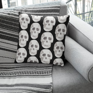 Scary Scull Black & White Pattern Happy Halloween Buitenkussen