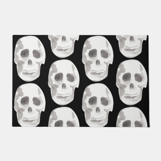 Scary Scull Black & White Pattern|Happy Halloween Deurmat (Voorkant)