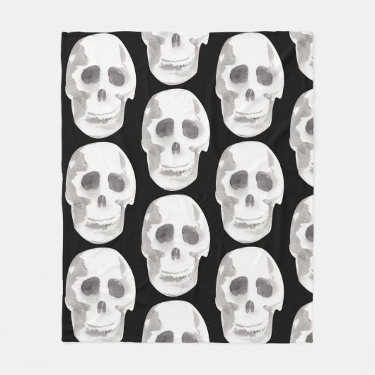 Scary Scull Black & White Pattern|Happy Halloween Fleece Deken (Voorkant)