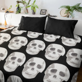 Scary Scull Black & White Pattern|Happy Halloween Fleece Deken