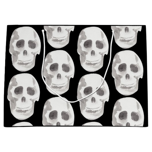 Scary Scull Black & White Pattern|Happy Halloween Groot Cadeauzakje (Voorkant)